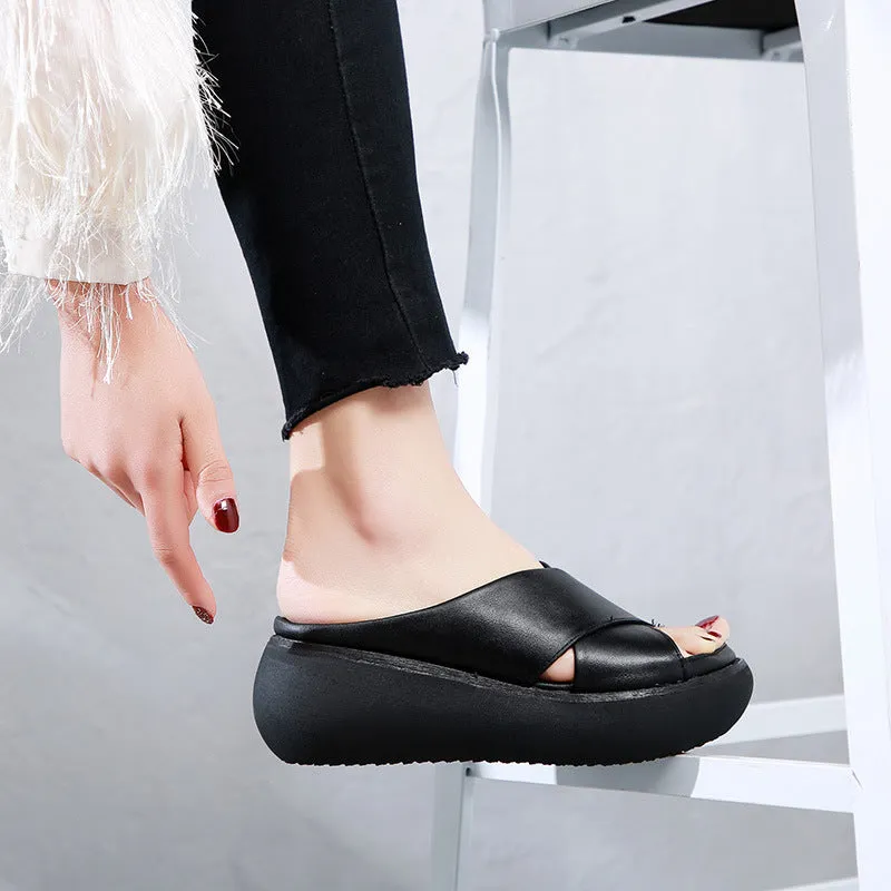 Platform sandals and slippers female open-toe muffin wedge large size women's shoes