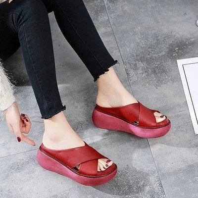 Platform sandals and slippers female open-toe muffin wedge large size women's shoes