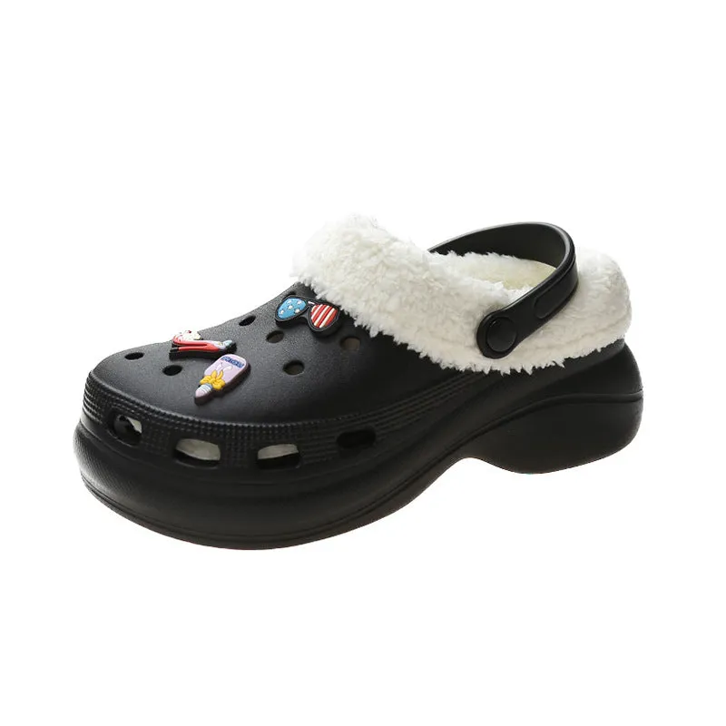 Plush Thick Soled Baotou Sponge Cake Two Wear Cotton Slippers