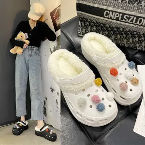 Plush Thick Soled Baotou Sponge Cake Two Wear Cotton Slippers