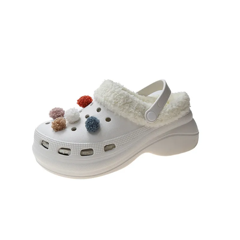 Plush Thick Soled Baotou Sponge Cake Two Wear Cotton Slippers