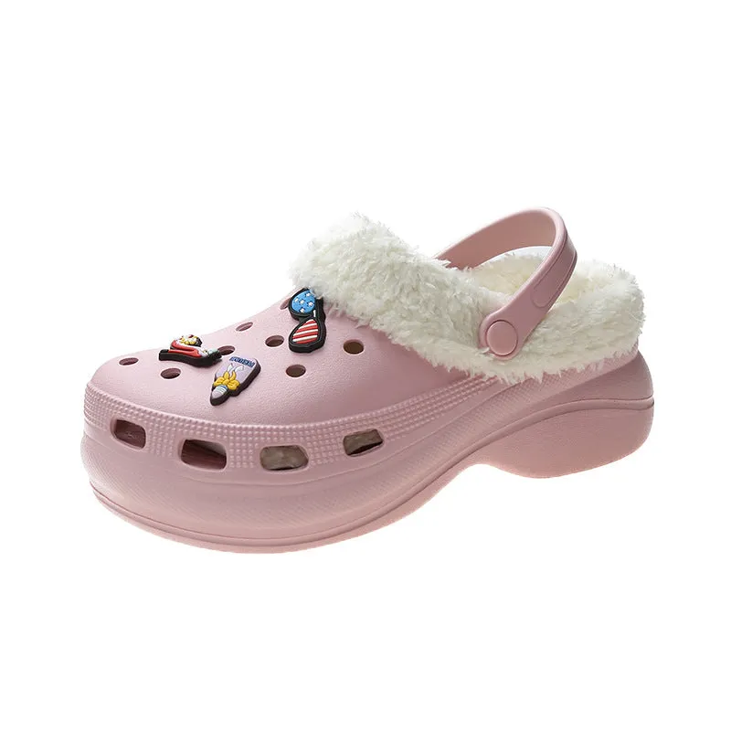 Plush Thick Soled Baotou Sponge Cake Two Wear Cotton Slippers