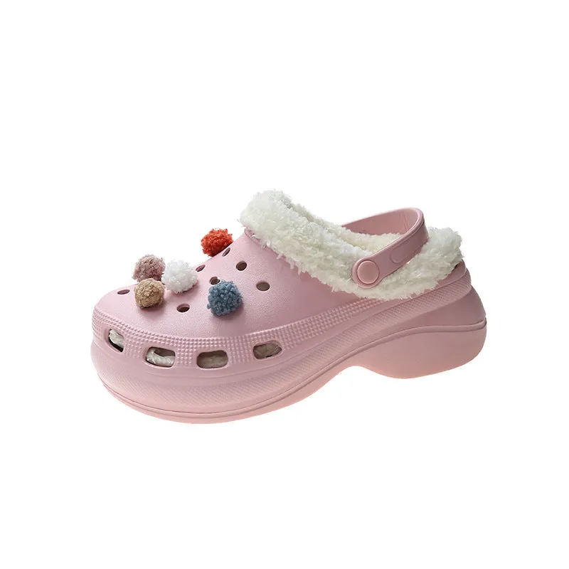 Plush Thick Soled Baotou Sponge Cake Two Wear Cotton Slippers