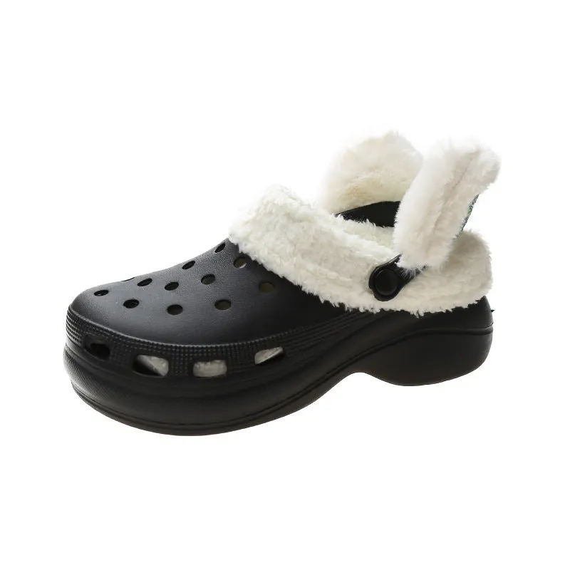 Plush Thick Soled Baotou Sponge Cake Two Wear Cotton Slippers
