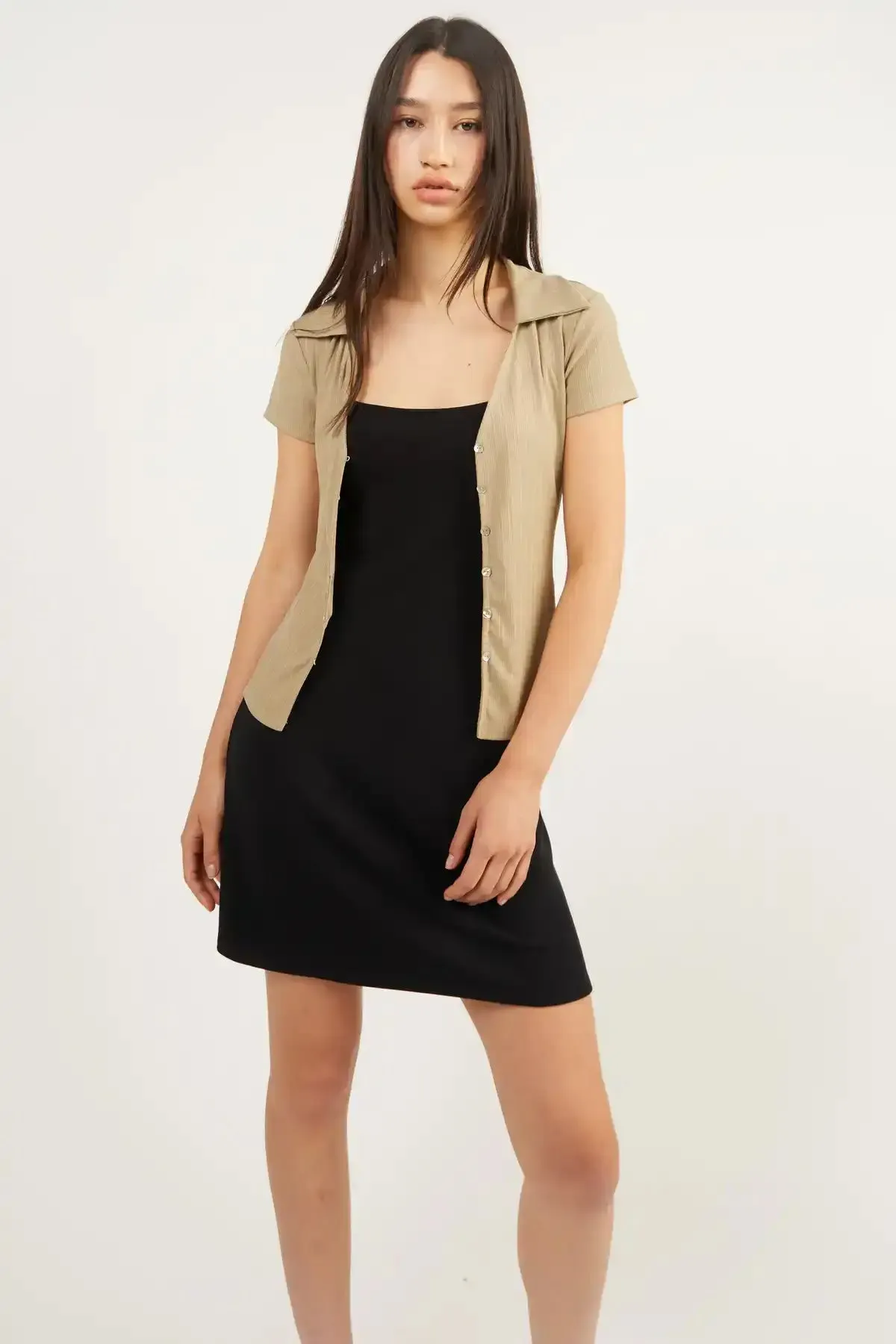 Polo Knit Button Front Top