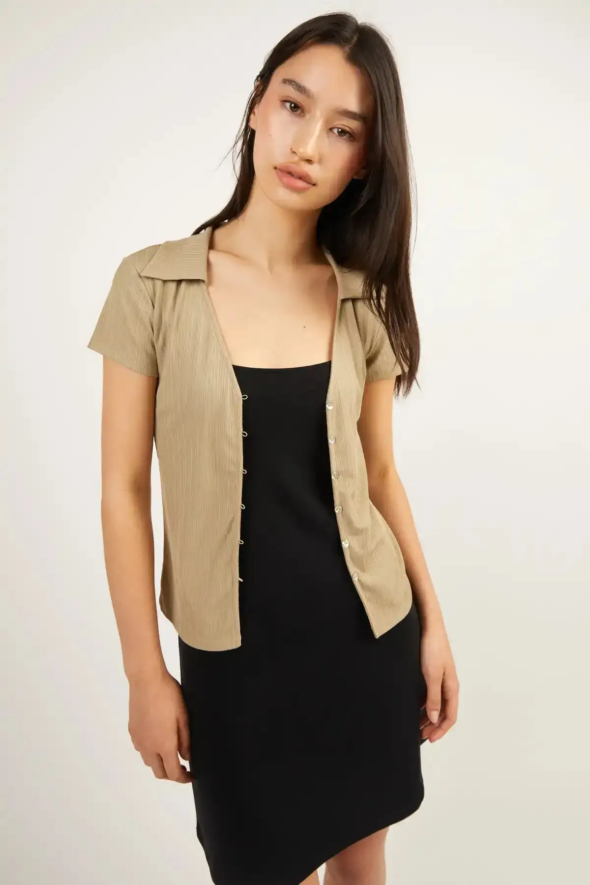Polo Knit Button Front Top