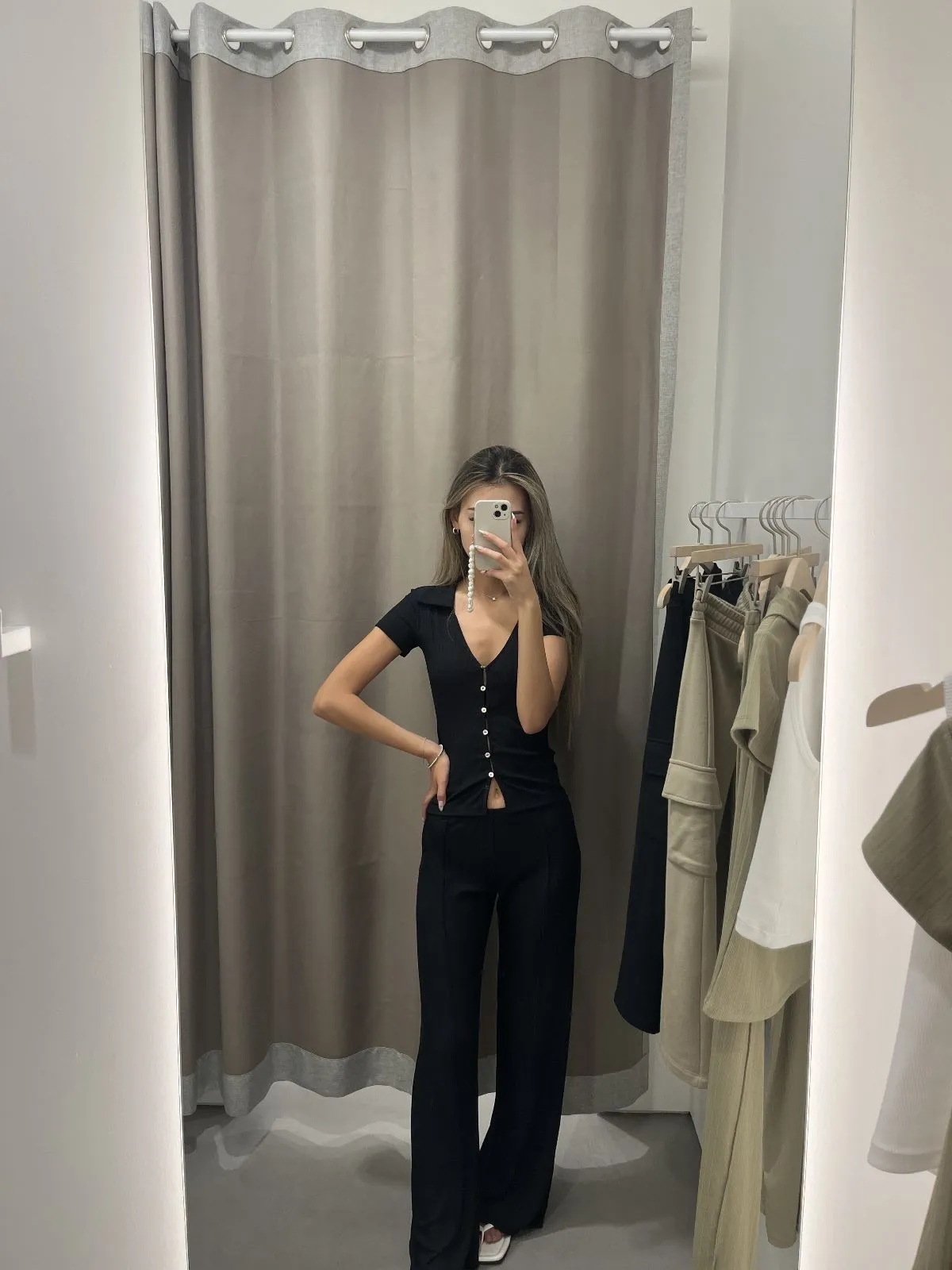 Polo Knit Button Front Top