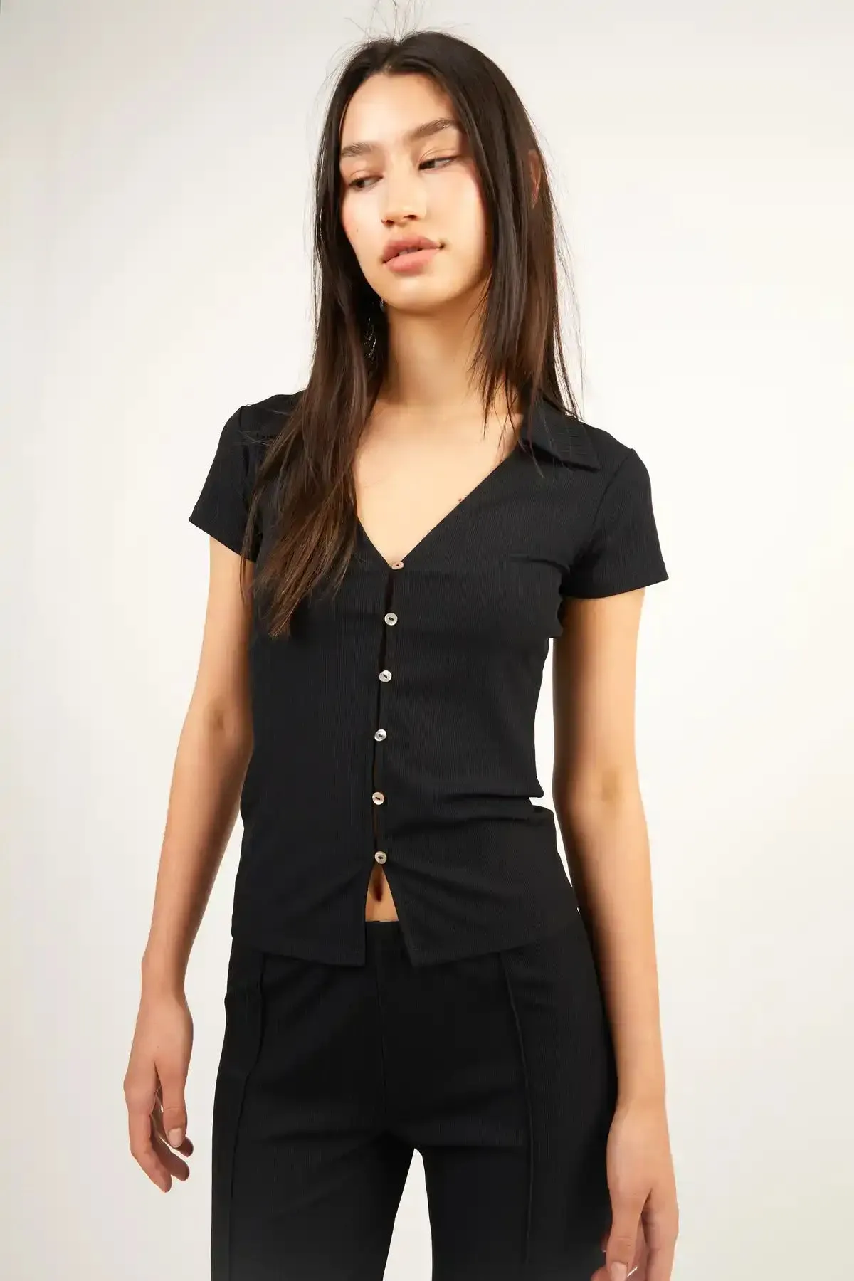 Polo Knit Button Front Top