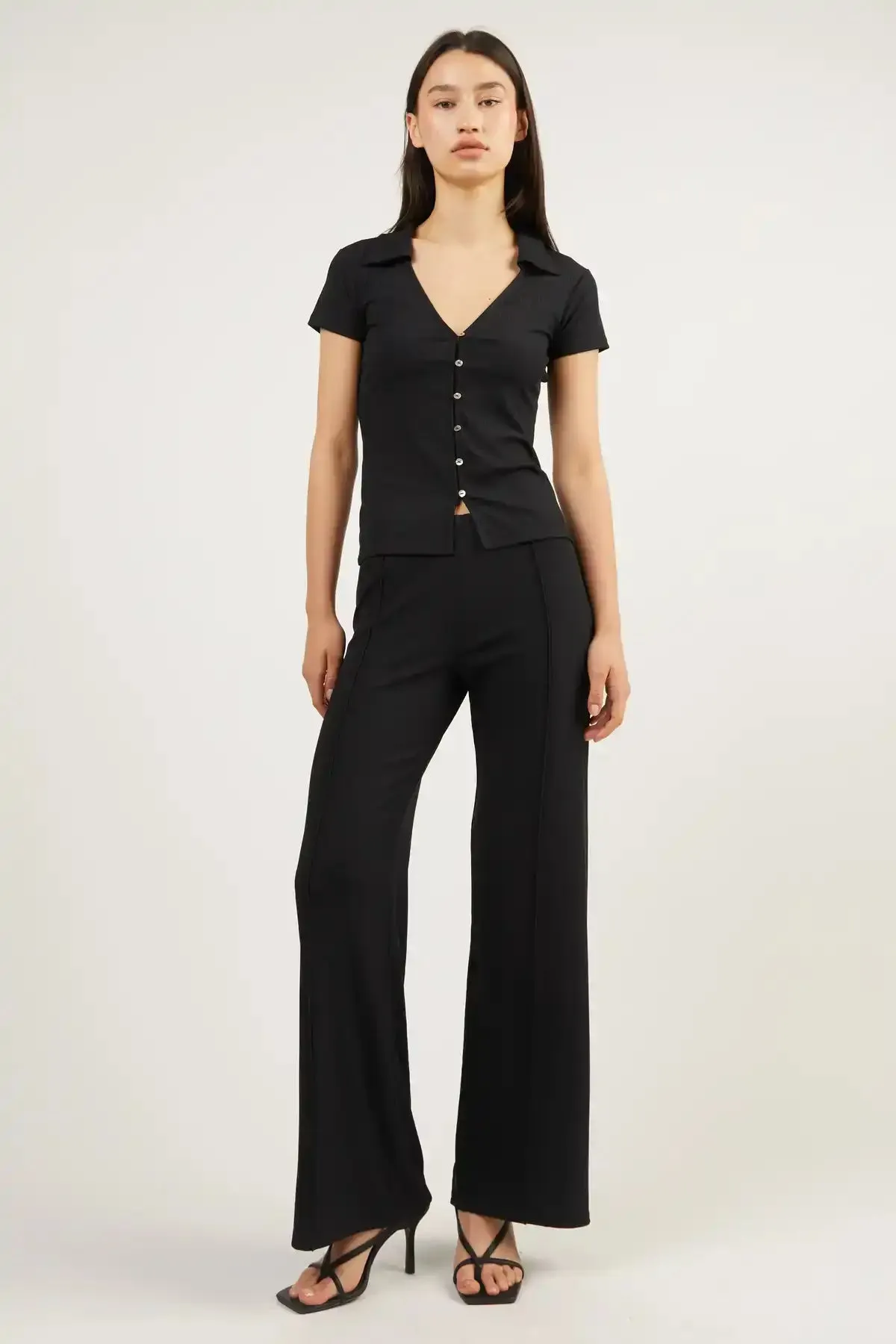 Polo Knit Button Front Top
