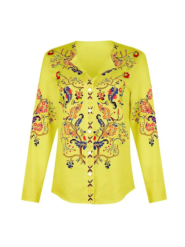 Prettybeautie Printed Button-Front Shirt