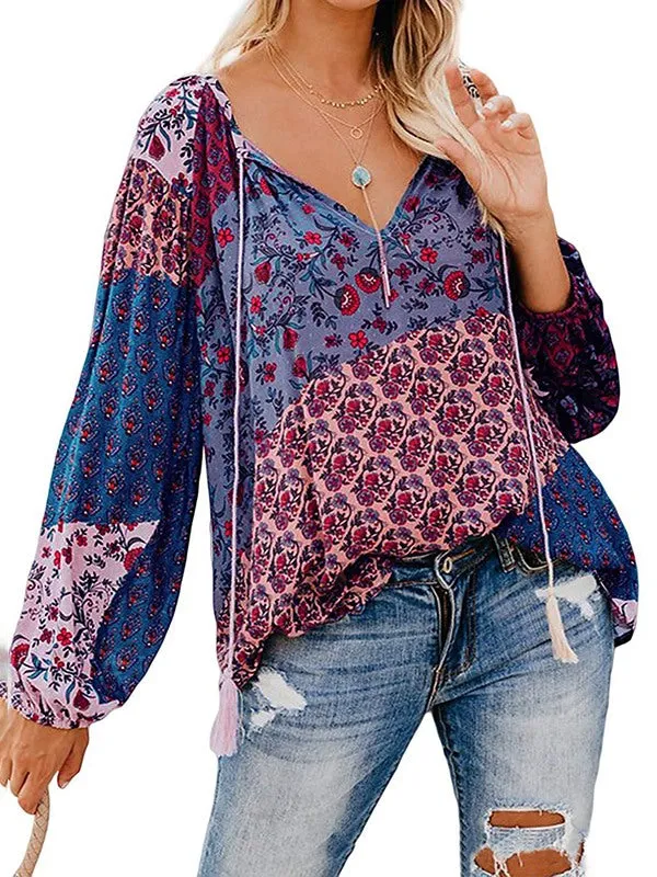 Prettybeautie Printed V-Neck Blouse