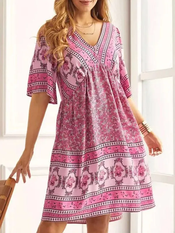 Prettybeautie Printed V-Neck Dress