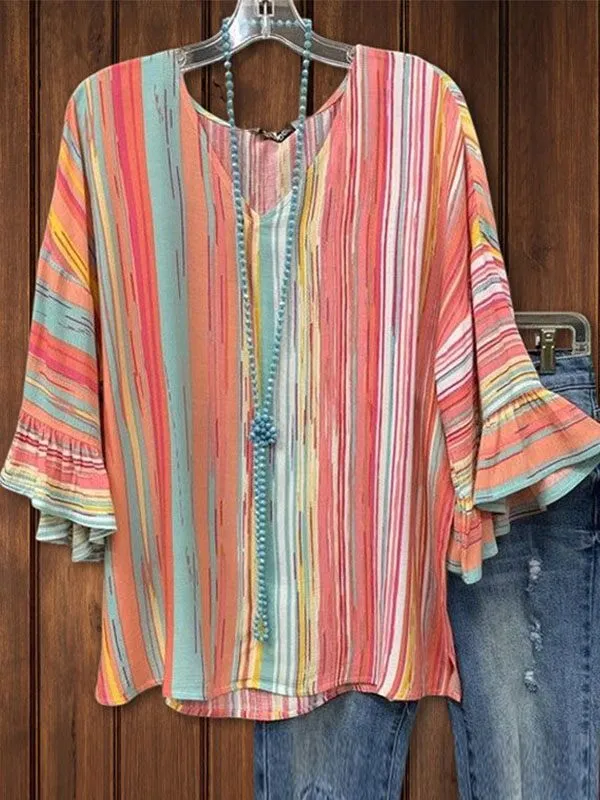 Prettybeautie Printed V-Neck Tee
