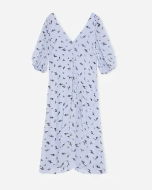Printed Georgette Puff Sleeve Dress - Brunnera Blue