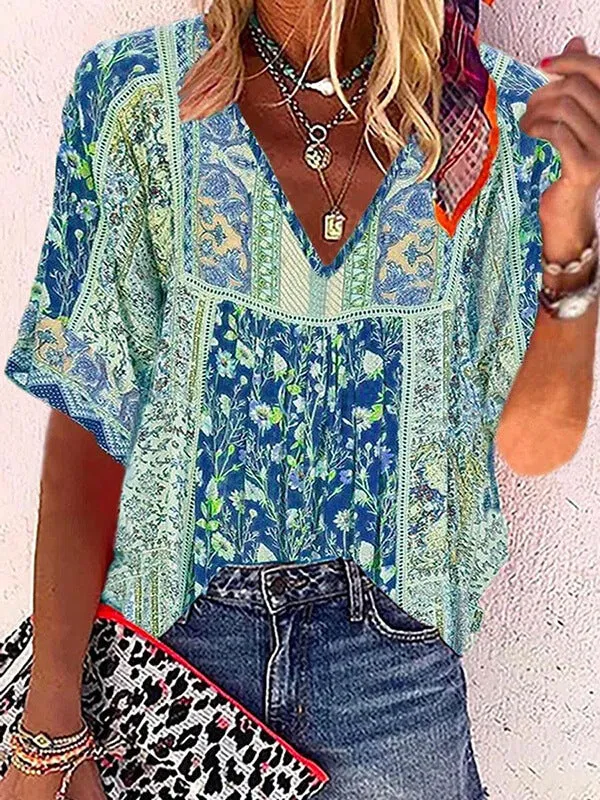 Printed V-Neck Tee--Clearance