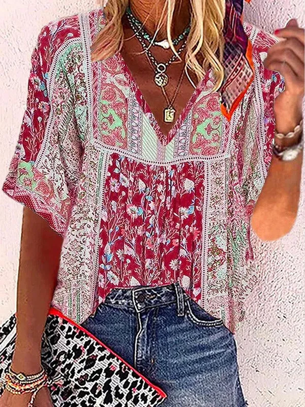 Printed V-Neck Tee--Clearance