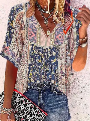 Printed V-Neck Tee--Clearance