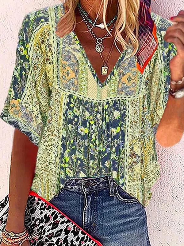 Printed V-Neck Tee--Clearance