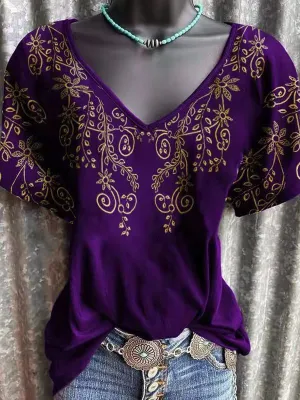 Printed V-Neck Tee--Clearance