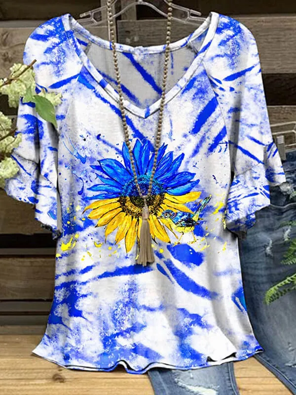 Printed V-Neck Tee