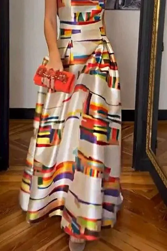 Printed Waist Slim Fit Sleeveless Casual Dress