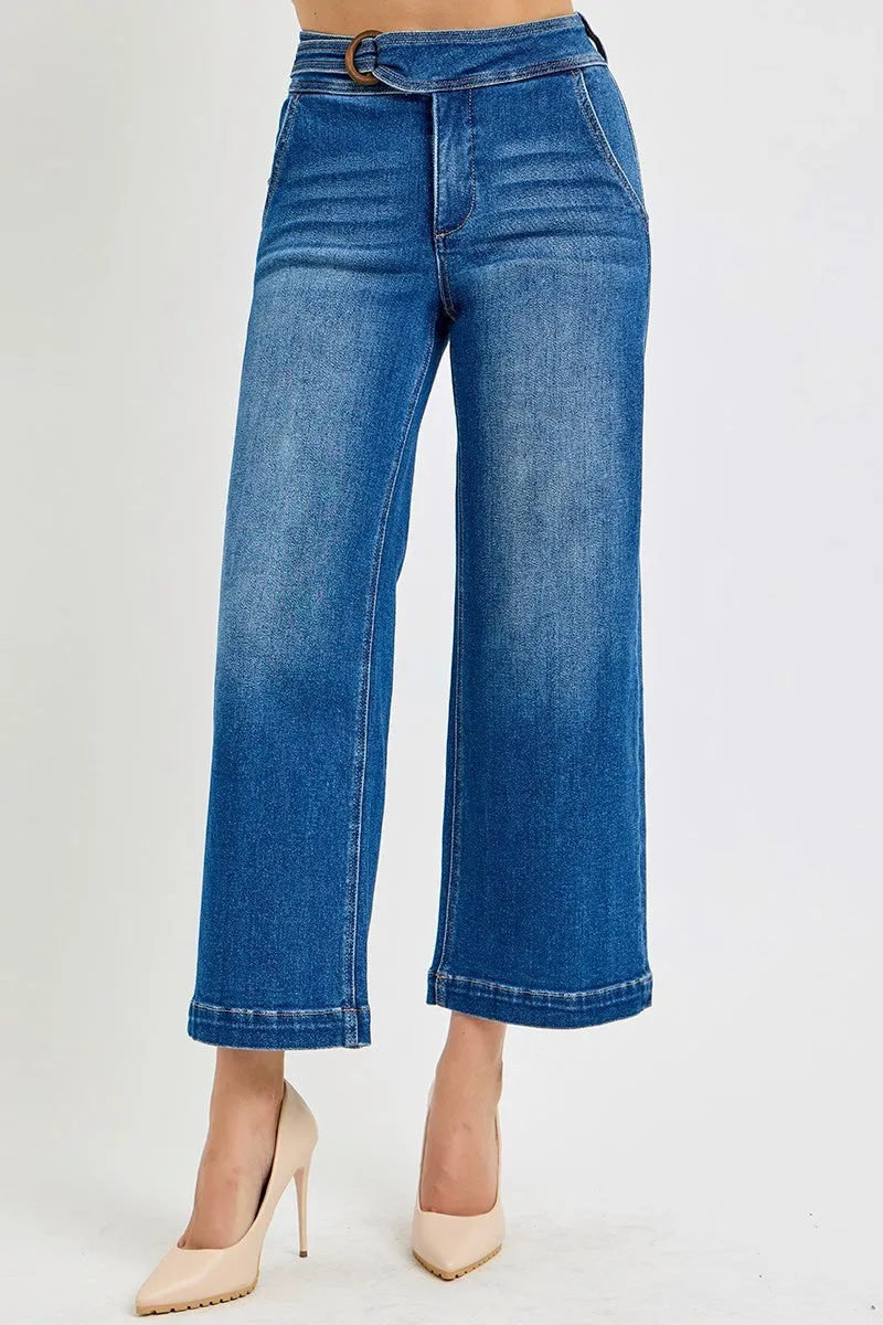 PWC21008 - High Rise Crop Wide Leg Jean w/ Buckle