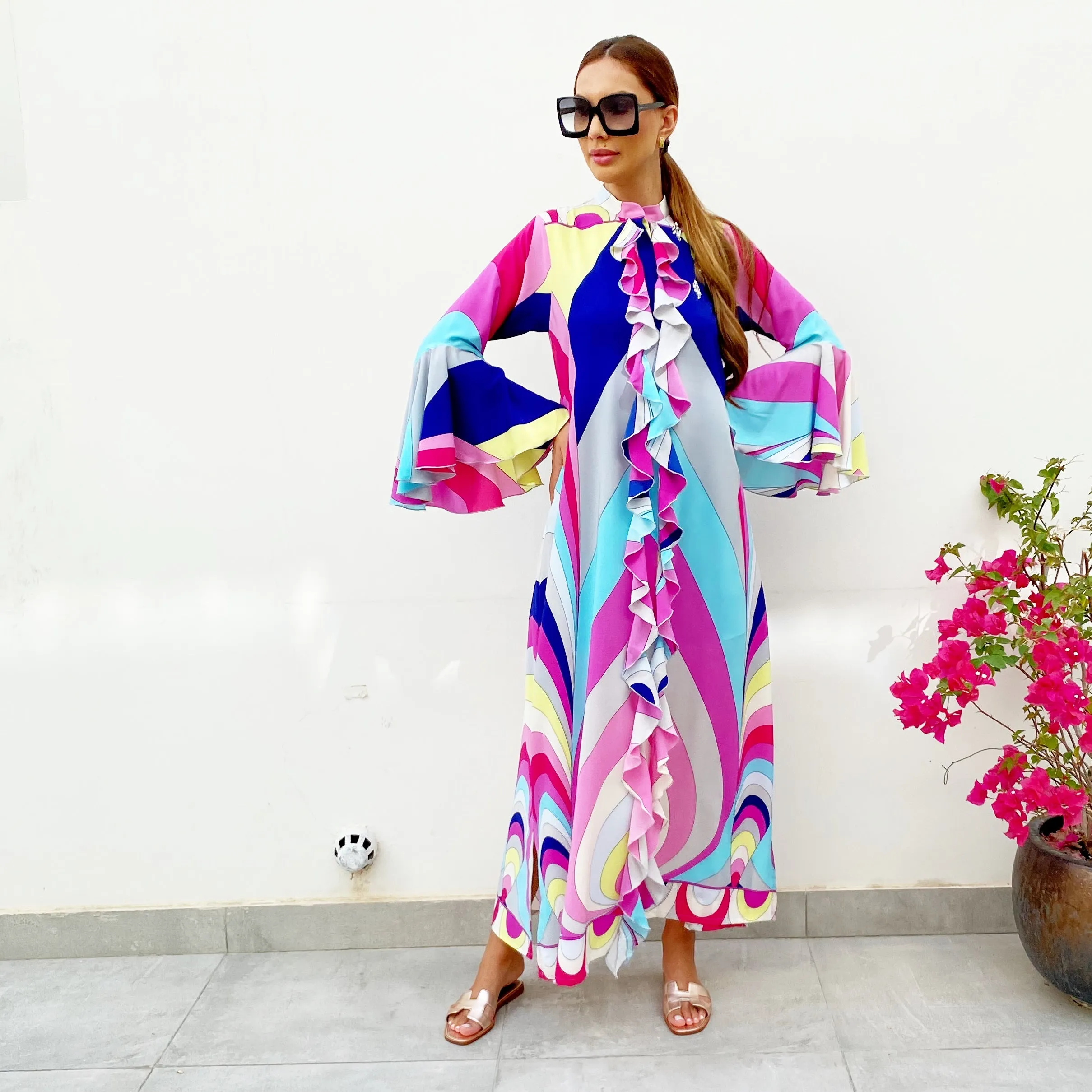 RAM21 RAINBOW 70s PRINT AMAL SUMMER SHIRT DRESS
