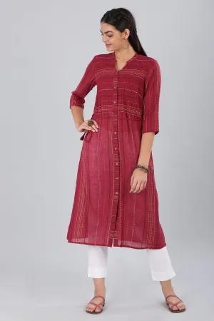 Red Mandarin Neck Printed kurta