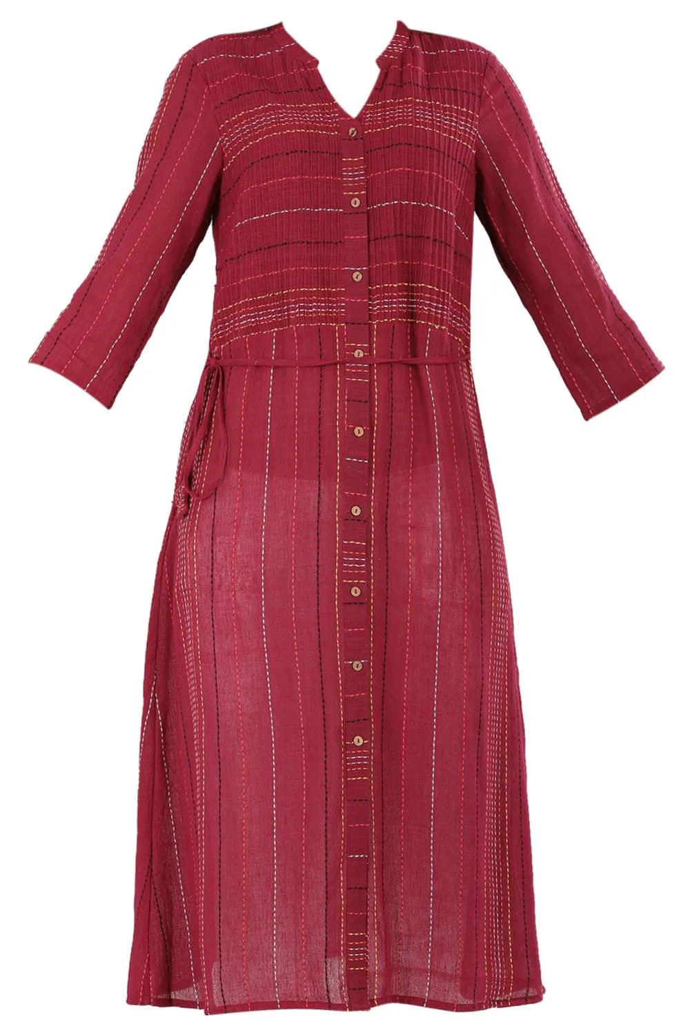 Red Mandarin Neck Printed kurta