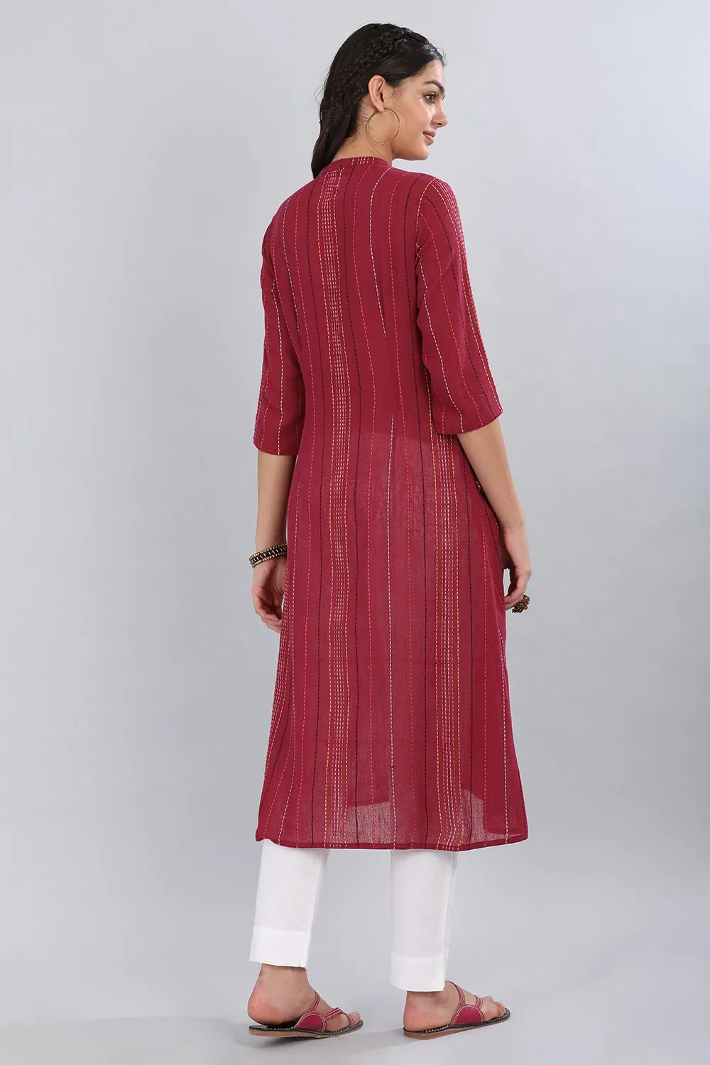 Red Mandarin Neck Printed kurta