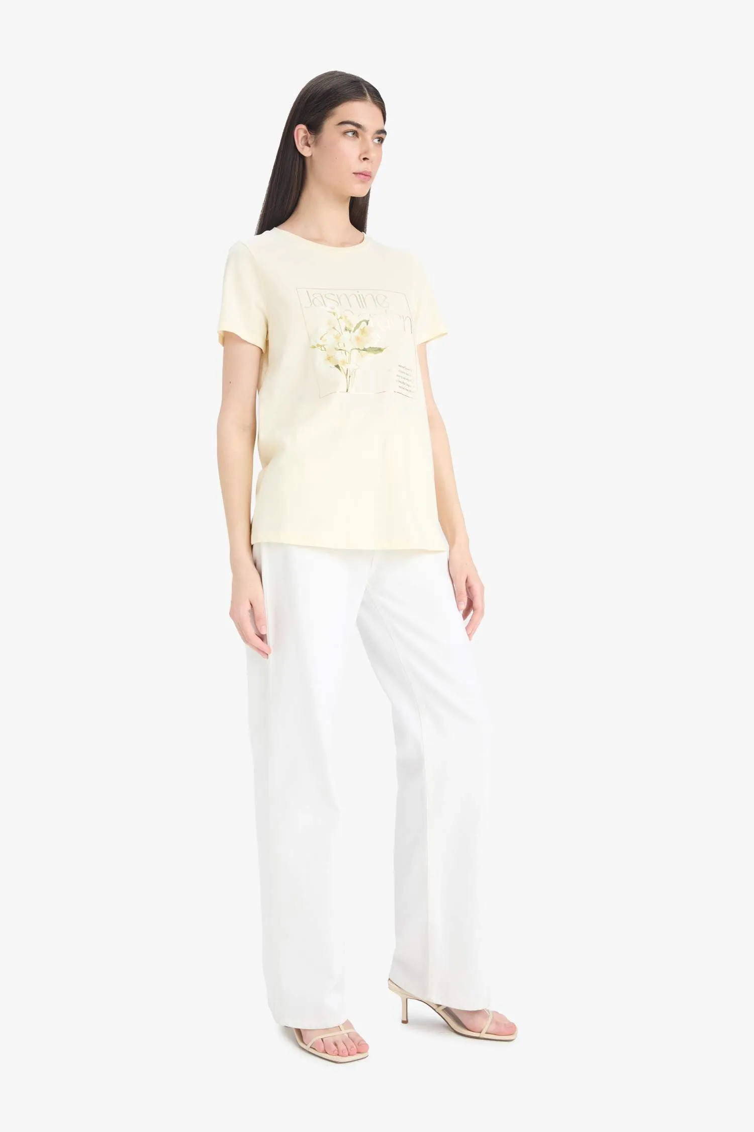 Regular Fit Crew Neck Photo Floral Cotton T-Shirt