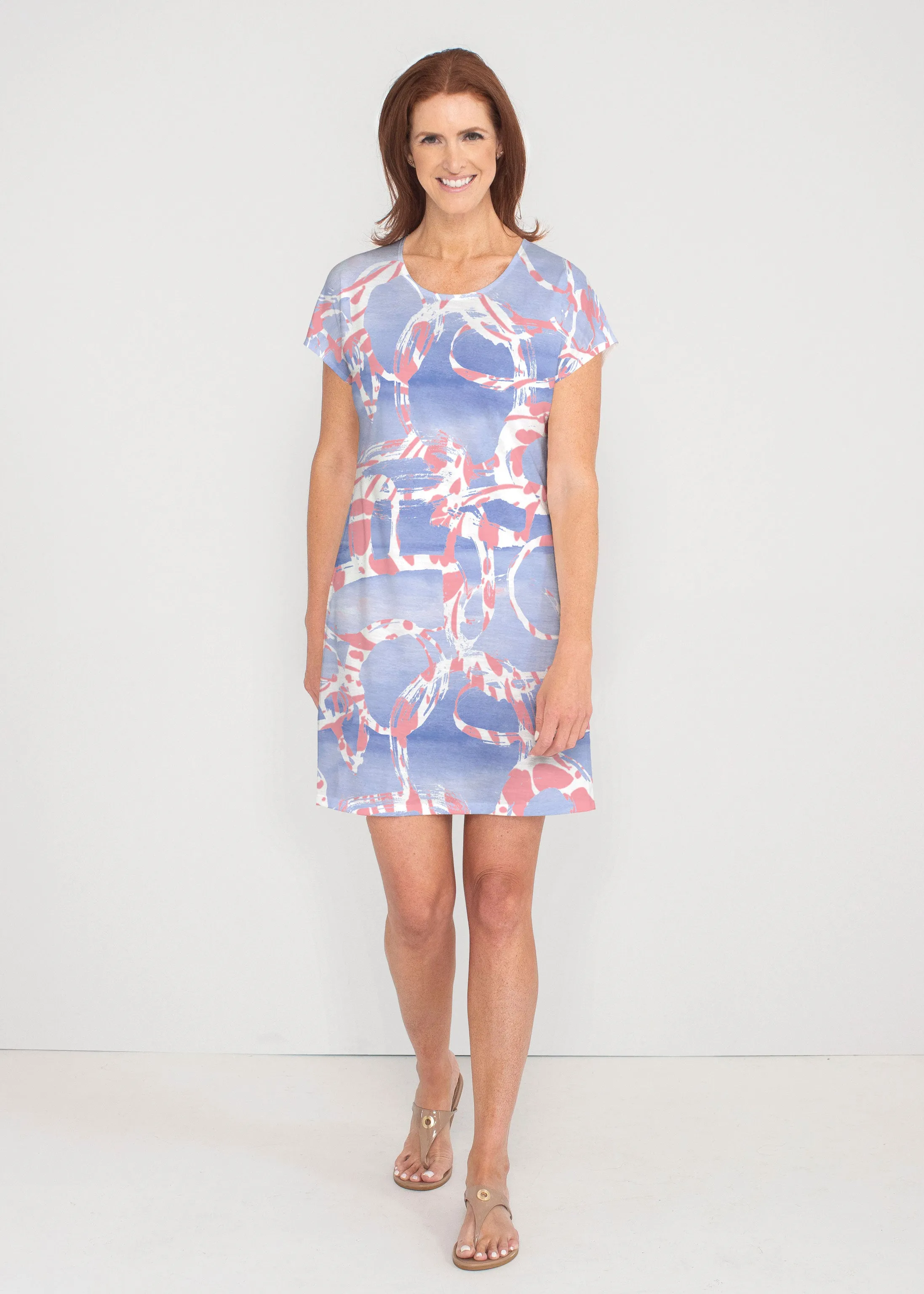Round About Perri (16253) ~ French Terry Short Sleeve Crew Dress