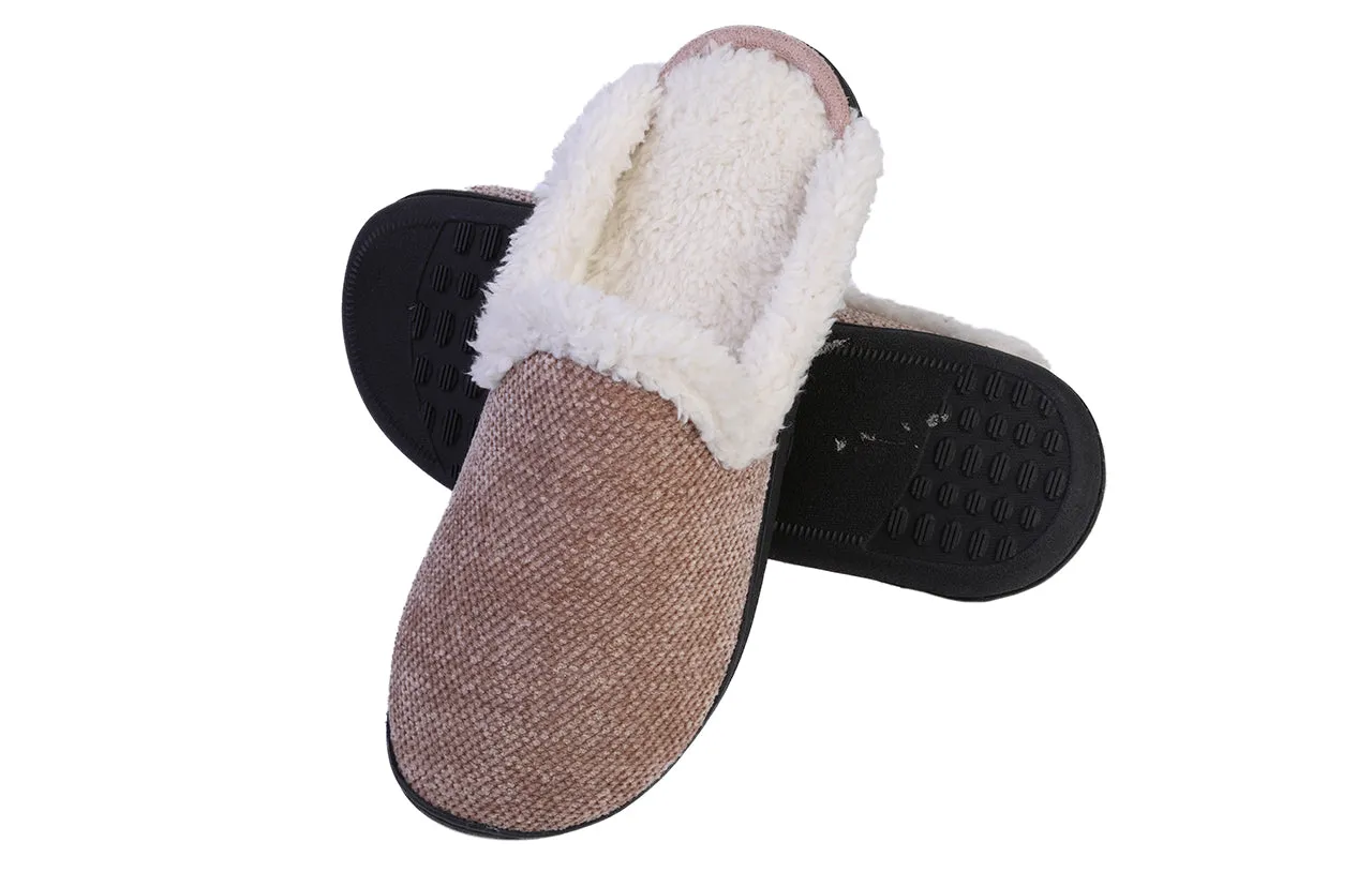 Roxoni Women's Memory Foam House Fleece Trim Knit Sweater Slipper