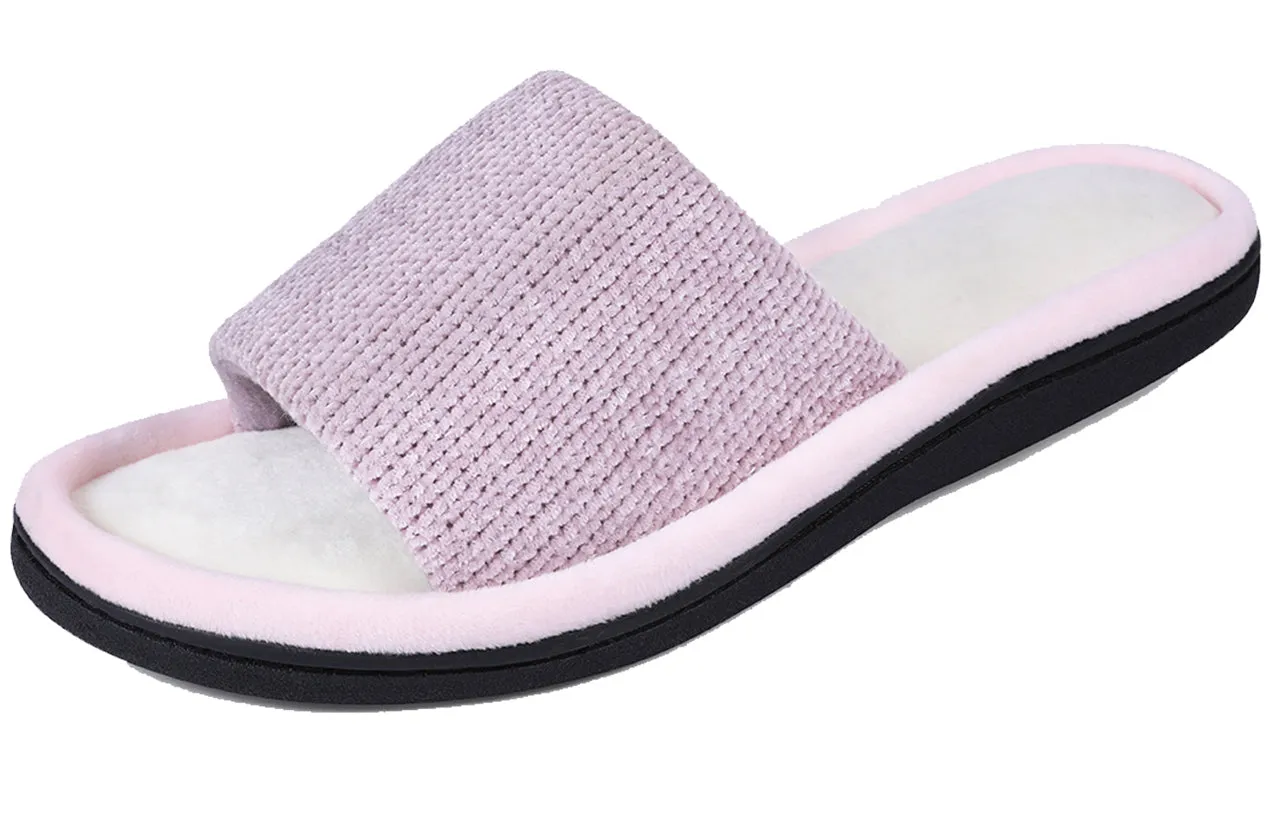 ROXONI Women's Soft Open Toe Slide Slippers, Indoor Outdoor Rubber Sole