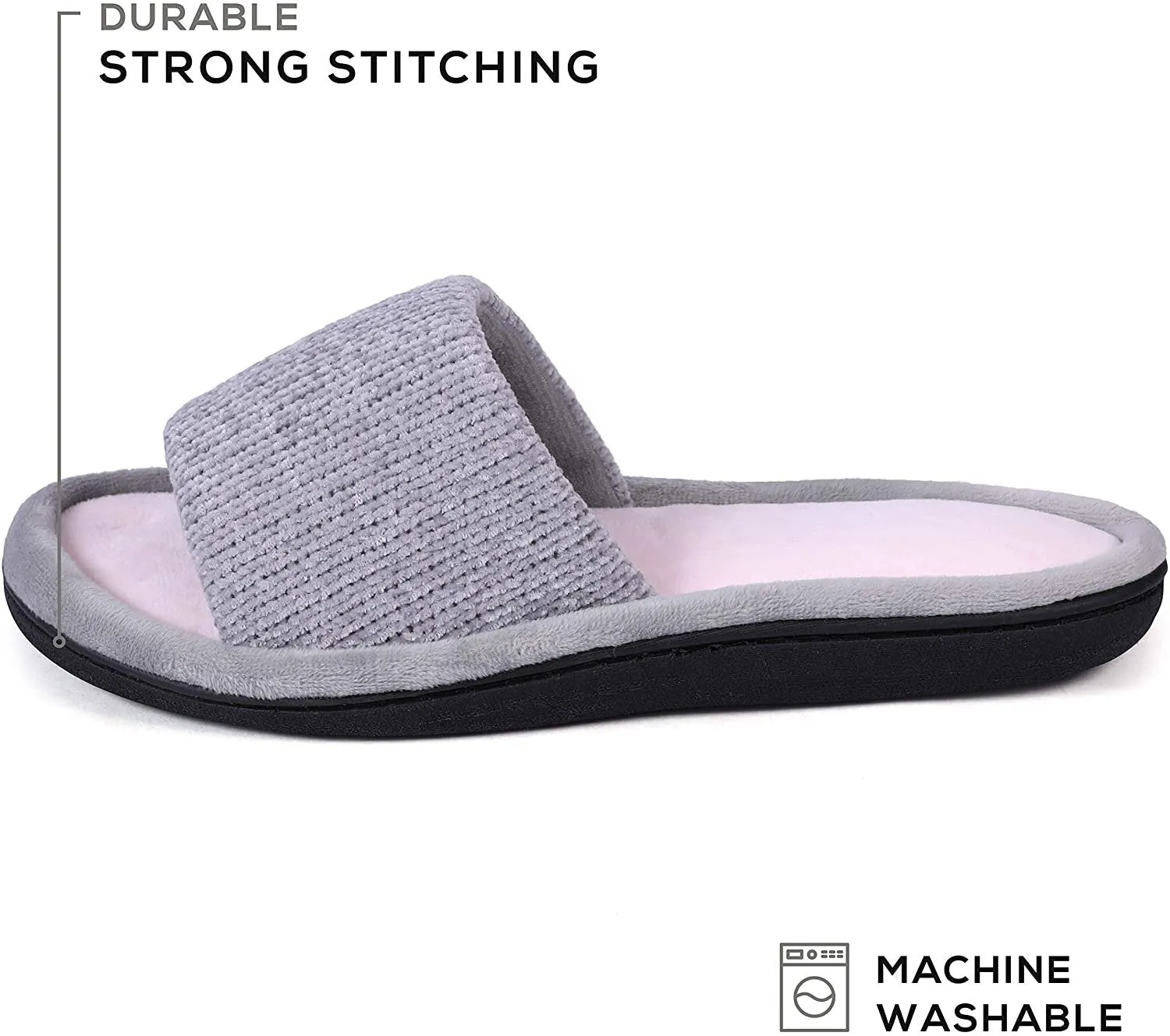 ROXONI Women's Soft Open Toe Slide Slippers, Indoor Outdoor Rubber Sole