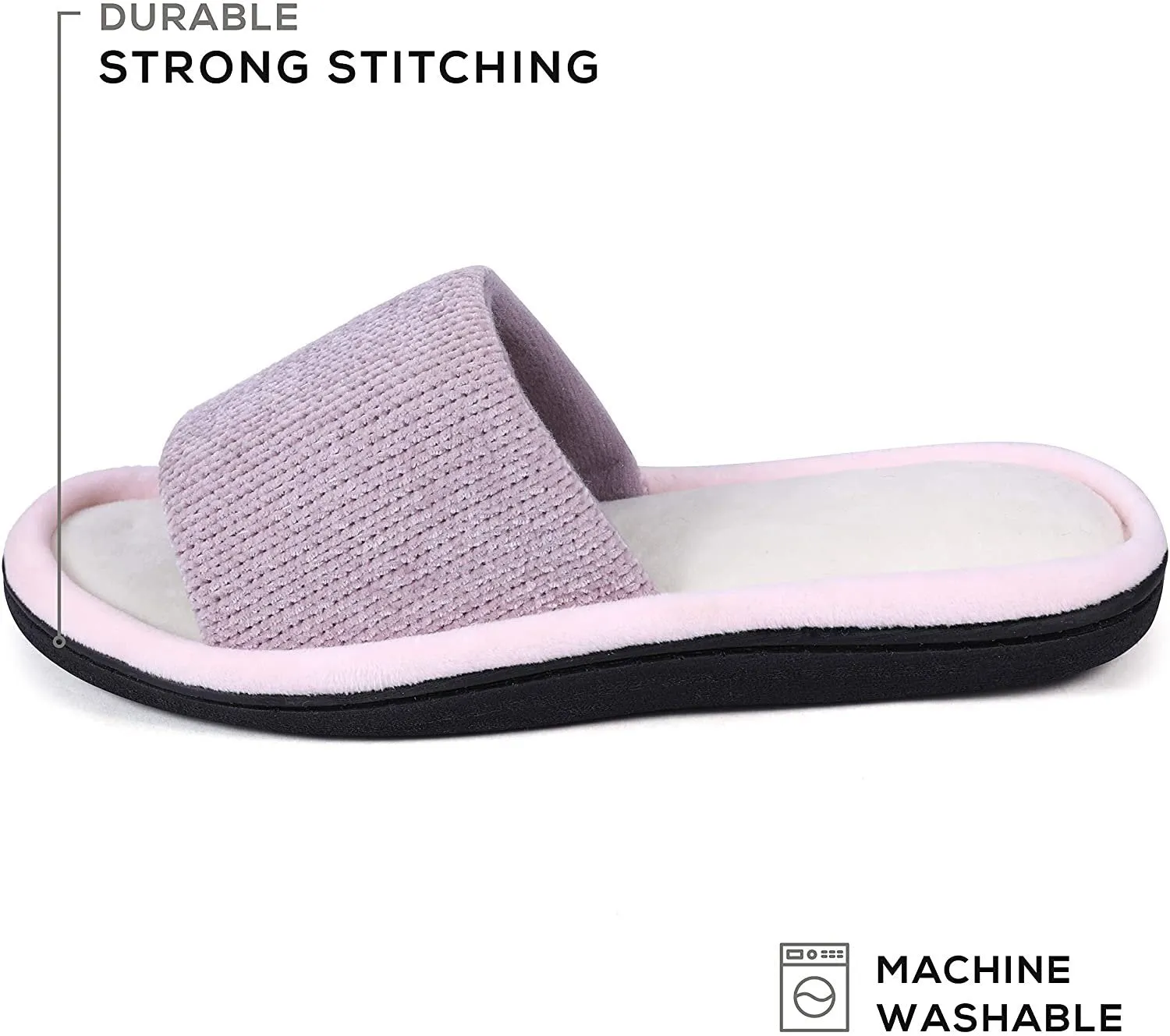 ROXONI Women's Soft Open Toe Slide Slippers, Indoor Outdoor Rubber Sole