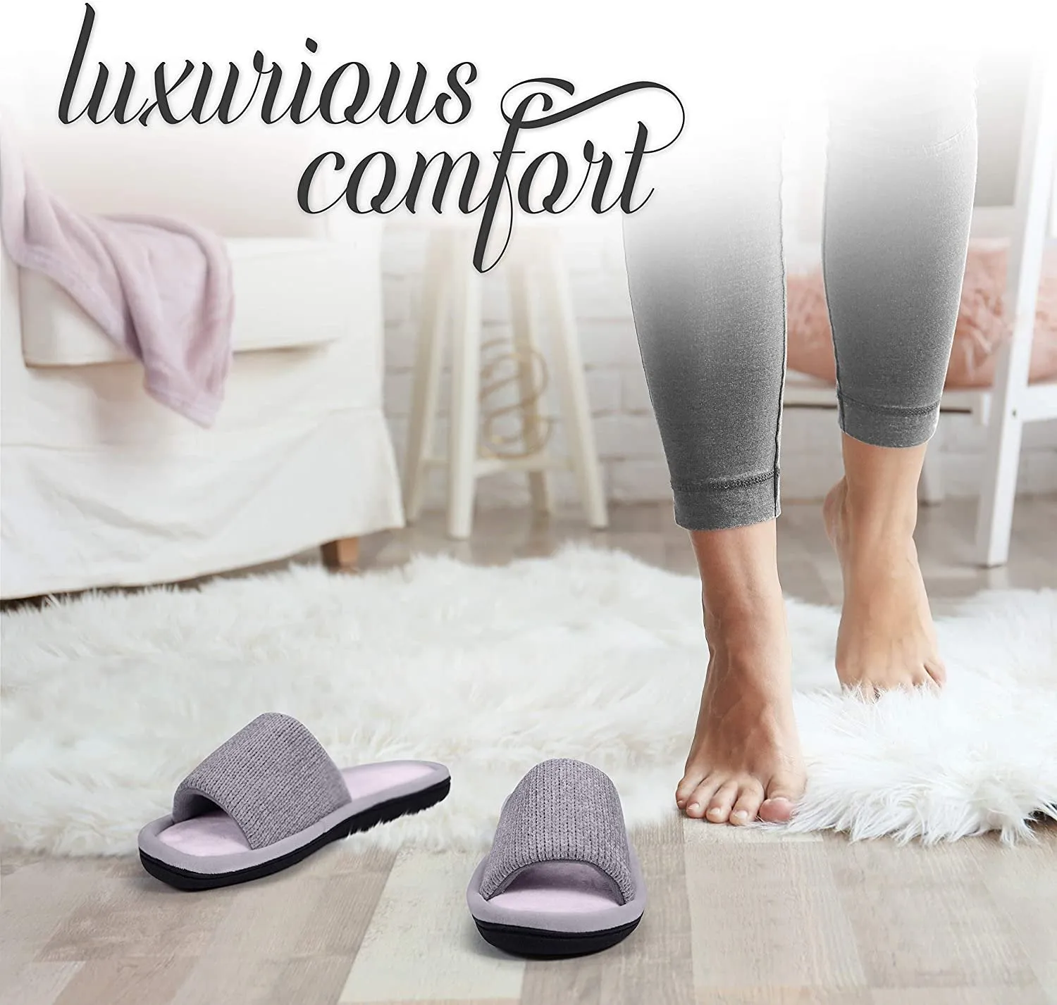 ROXONI Women's Soft Open Toe Slide Slippers, Indoor Outdoor Rubber Sole