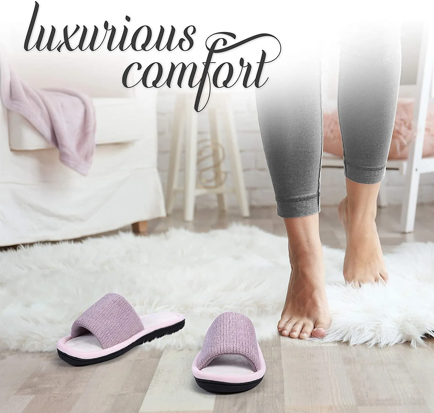 ROXONI Women's Soft Open Toe Slide Slippers, Indoor Outdoor Rubber Sole