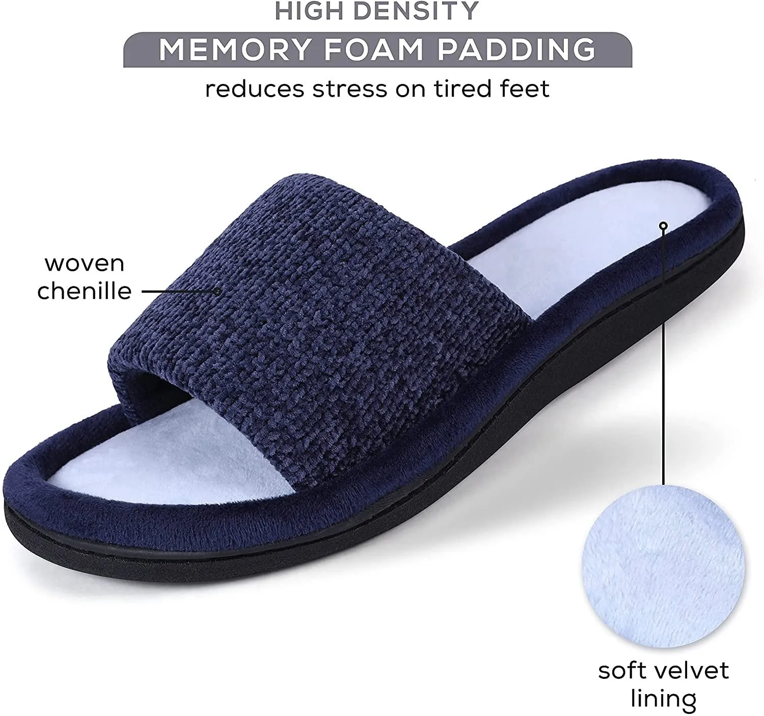 ROXONI Women's Soft Open Toe Slide Slippers, Indoor Outdoor Rubber Sole
