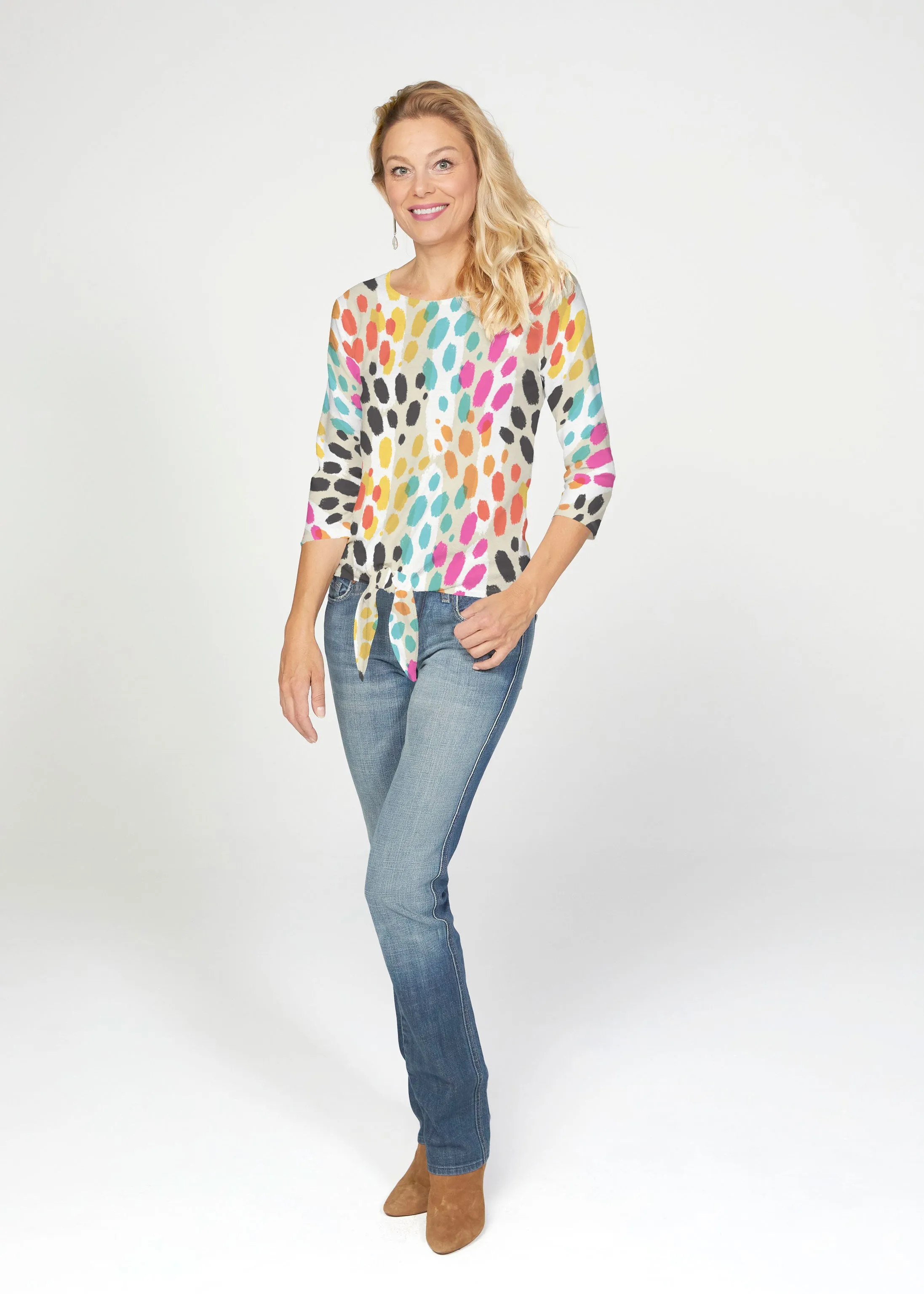Santa Fe (14267) ~ French Terry Tie 3/4 Sleeve Top