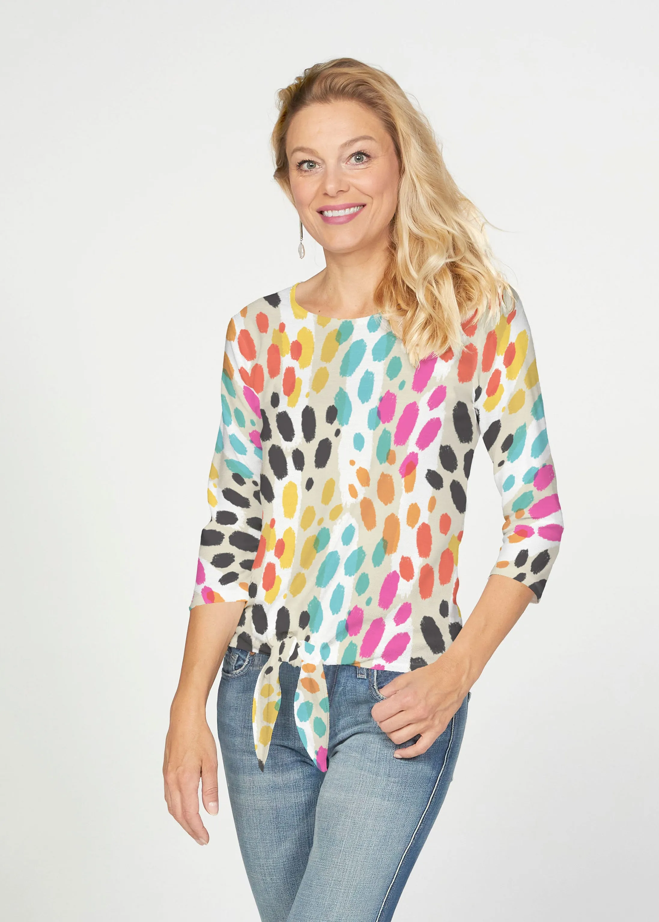 Santa Fe (14267) ~ French Terry Tie 3/4 Sleeve Top