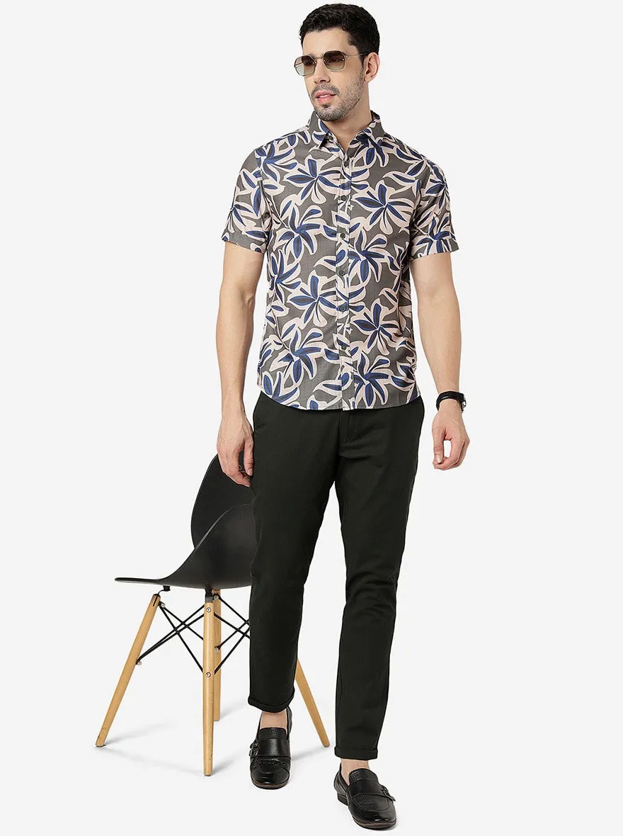Silver Grey Printed Slim Fit Casual Shirt | Greenfibre