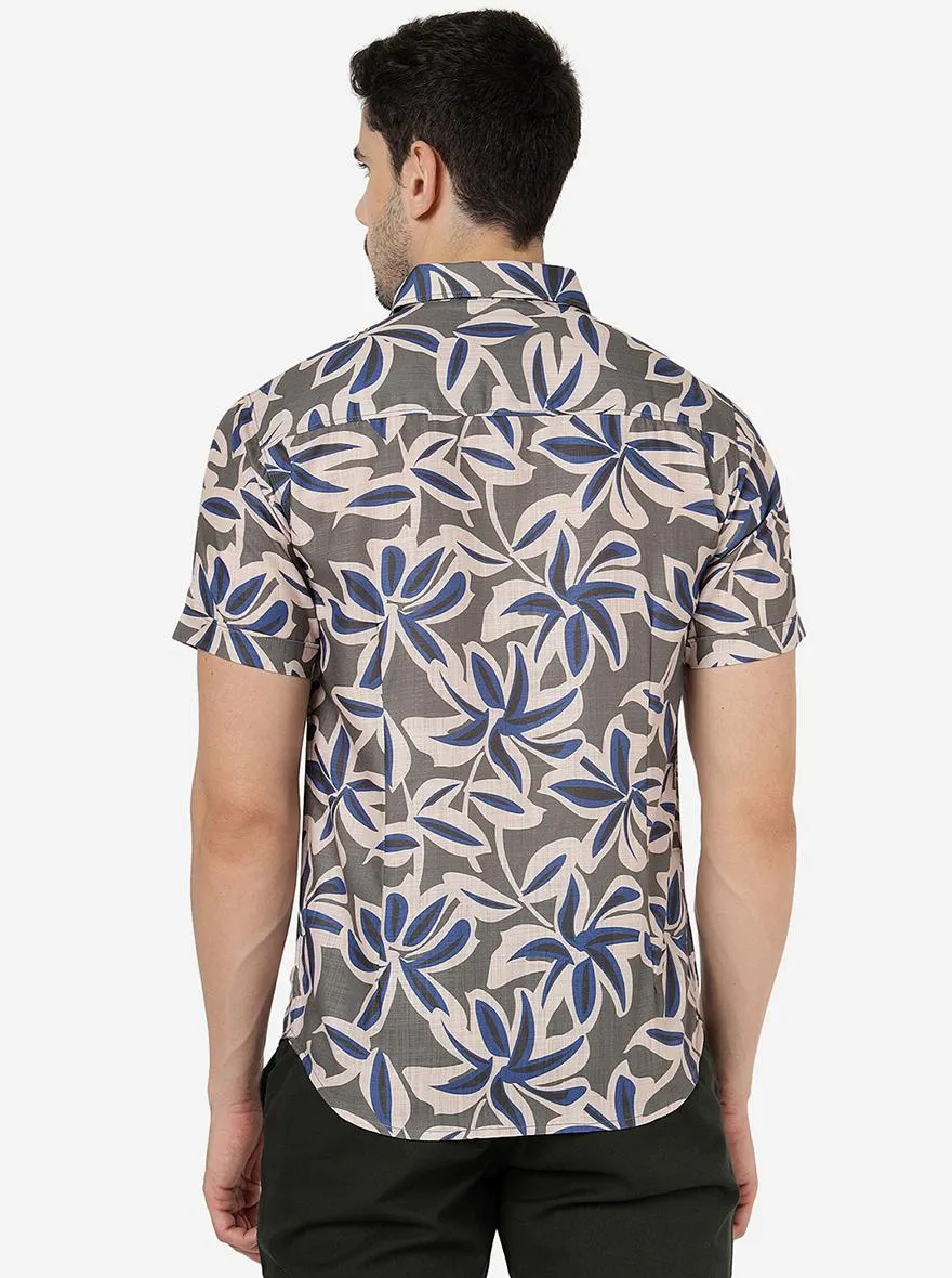 Silver Grey Printed Slim Fit Casual Shirt | Greenfibre