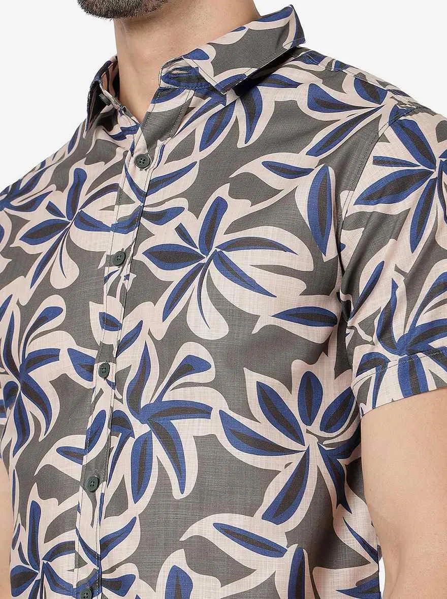 Silver Grey Printed Slim Fit Casual Shirt | Greenfibre