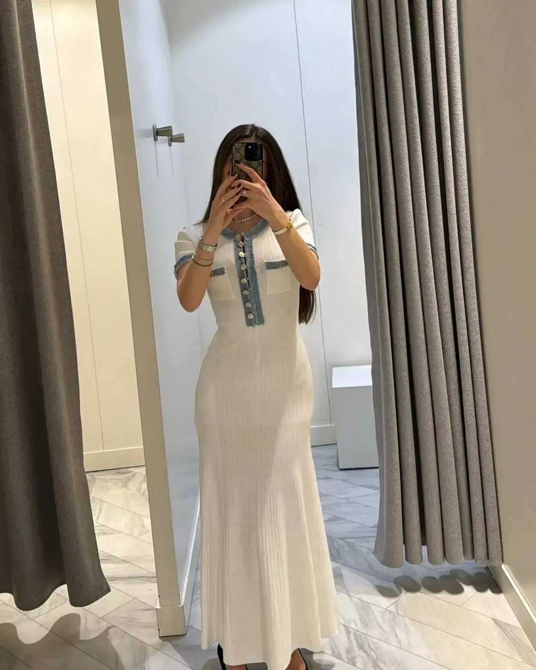 Solid Hollow Out Knitted Slim Maxi Dress