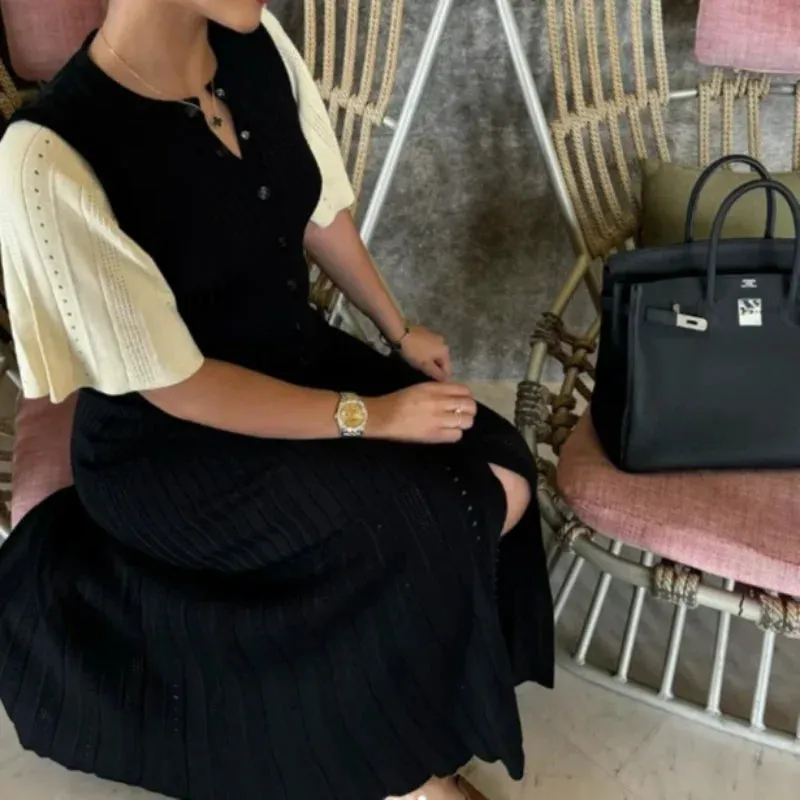 Solid Hollow Out Knitted Slim Maxi Dress