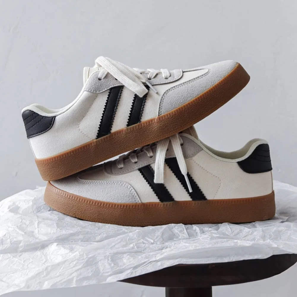 Striped Lace-up Flat Sneakers