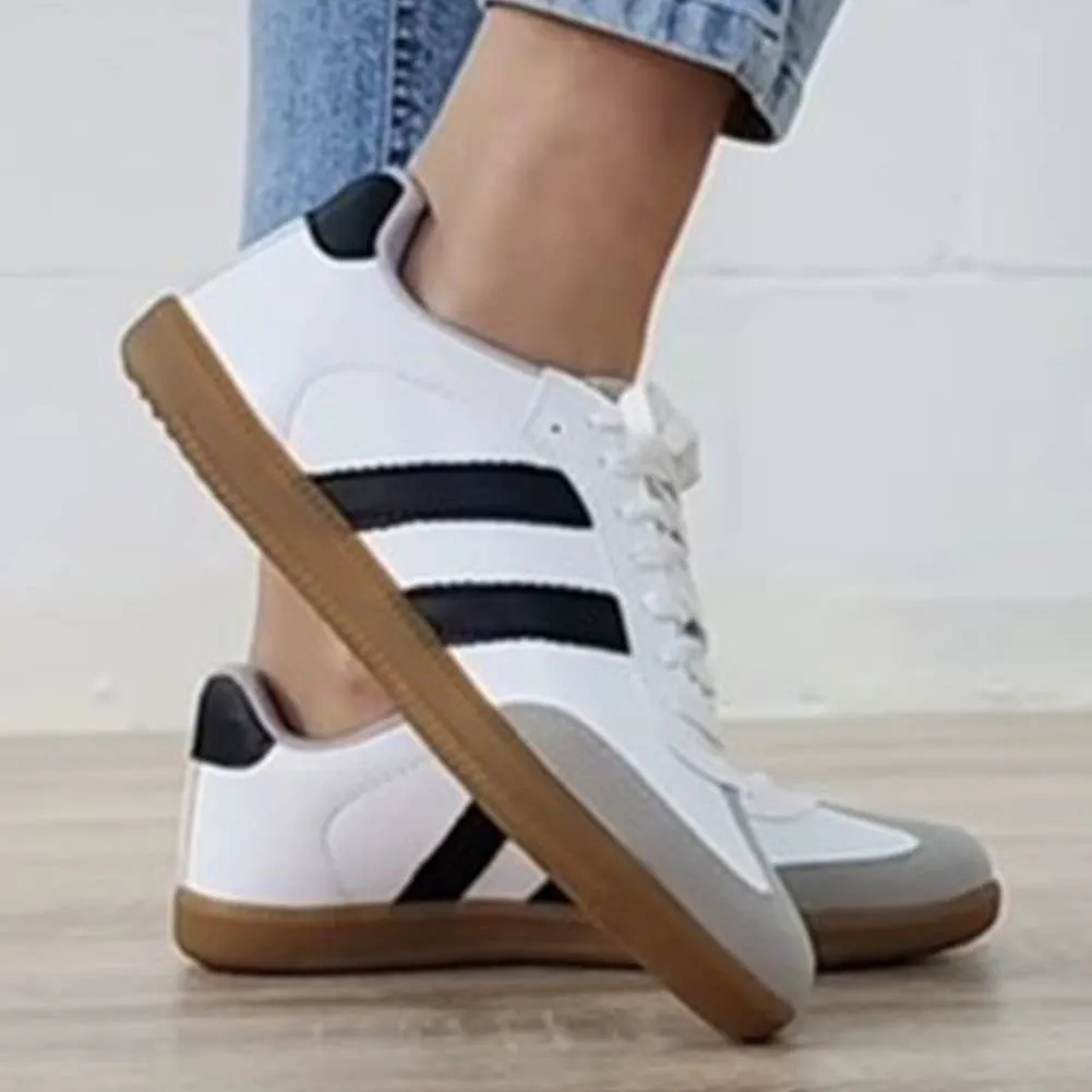 Striped Lace-up Flat Sneakers