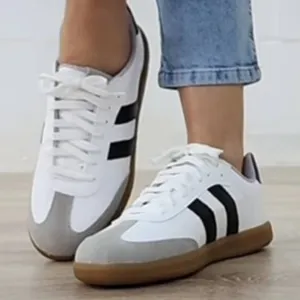 Striped Lace-up Flat Sneakers