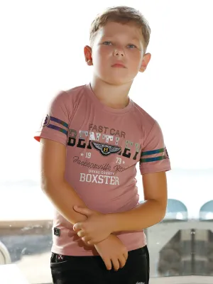 Stunning Onion Pink Printed T-Shirt for Boys